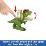 Mattel Jurassic World Dinosaur Toy, Uncaged Fierce Launchin Dilophosaurus Figure with Dart Style Shooting Action, Sound, 2 Projectiles, HNT66