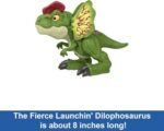 Mattel Jurassic World Dinosaur Toy, Uncaged Fierce Launchin Dilophosaurus Figure with Dart Style Shooting Action, Sound, 2 Projectiles, HNT66