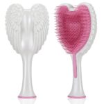 Hair Extension Brush - Anti Static Soft Bristle Paddle Brush for Straight or Wavy Hair - Angel Wings Shower & Blow Drying Detangler Hairbrushes for Women by Tangle Angel