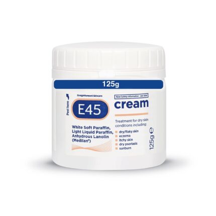 E45 Cream 125 g – Moisturiser for Dry Skin and Sensitive Skin - Emollient Body Cream to Soothe Dry and Irritated Skin - Itchy Skin, Eczema Cream - Perfume-Free Face Cream and Non-Greasy Hand Cream