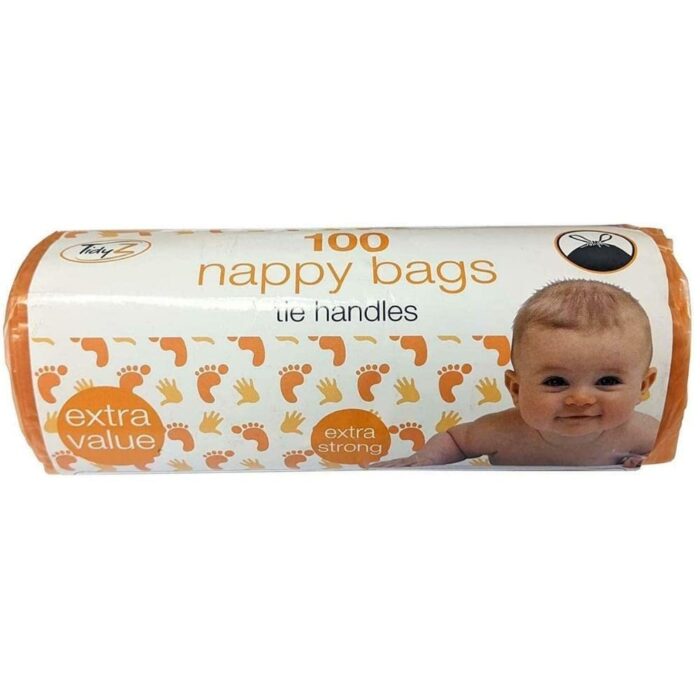 TidyZ Pack of 100 Nappy Bags Thick Strong On A Roll with Tie Handles