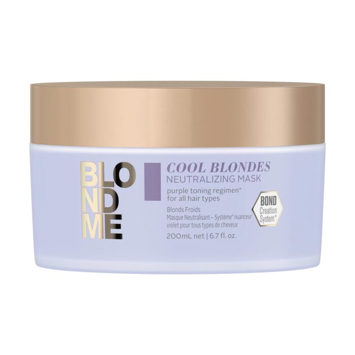 Schwarzkopf Professional BLONDME Cool Blondes Neutralizing Mask For Colored Lighthened Bleached Hair 3D Bond Creation Technology Velvet Flower Protein Complex Refreshing Enriching Softening 200 ml