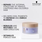 Schwarzkopf Professional BLONDME Cool Blondes Neutralizing Mask For Colored Lighthened Bleached Hair 3D Bond Creation Technology Velvet Flower Protein Complex Refreshing Enriching Softening 200 ml