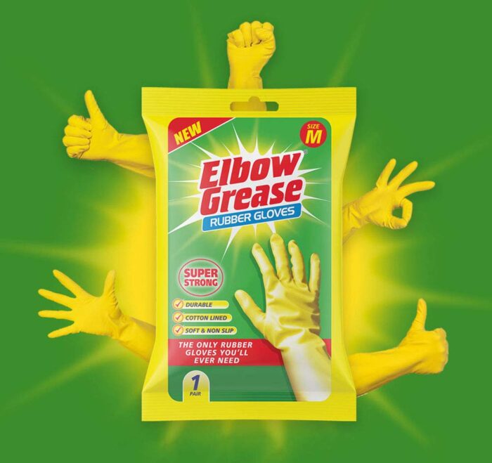 Elbow Grease Rubber Gloves Cotton Lined Extra Strong Non-Slip Size Medium,Yellow, 7.0 gram