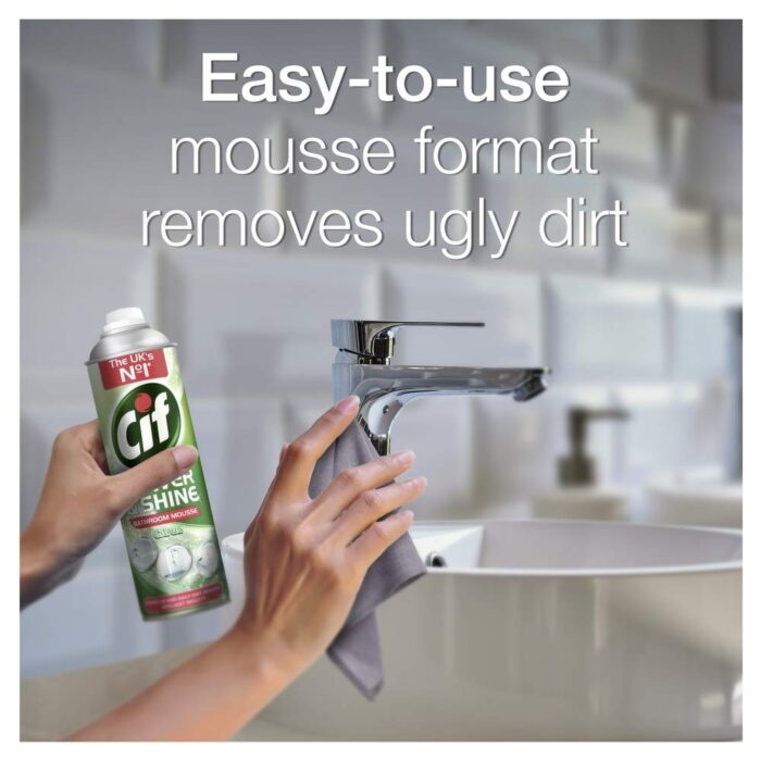 Cif Power & Shine Citrus Soap Scum & Daily Dirt Removal Mousse Bathroom Cleaner for Cleaning Plastic, Enamel, and Chrome Surfaces 500 ml