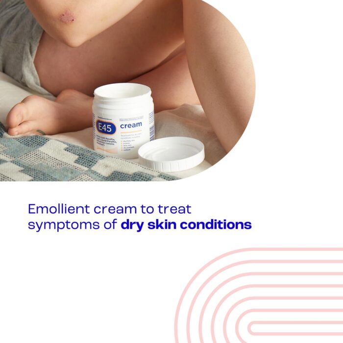 E45 Cream 125 g – Moisturiser for Dry Skin and Sensitive Skin - Emollient Body Cream to Soothe Dry and Irritated Skin - Itchy Skin, Eczema Cream - Perfume-Free Face Cream and Non-Greasy Hand Cream