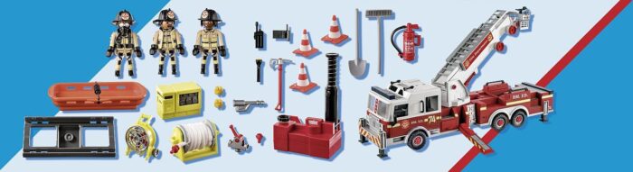 Playmobil City Action 70935 Rescue Vehicles: Fire Engine with Tower Ladder, With Light and Sound, Fire Engine Toys for Children Ages 5+