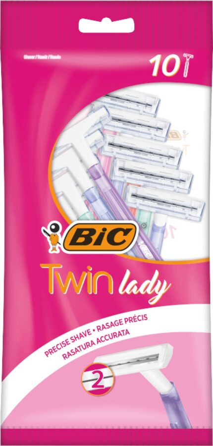 BIC Twin Lady, Disposable Razors with 2 Stainless Steel Blades and Lightweight Handles, Assorted Colours, Pack of 10