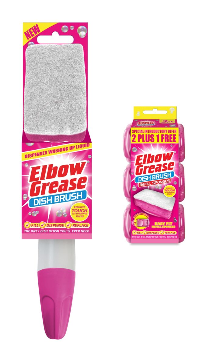 Washing Up Brush with Liquid Dispenser with Refill Sponges in PINK - Effortless Dish Cleaning and Surface Care by Elbow Grease