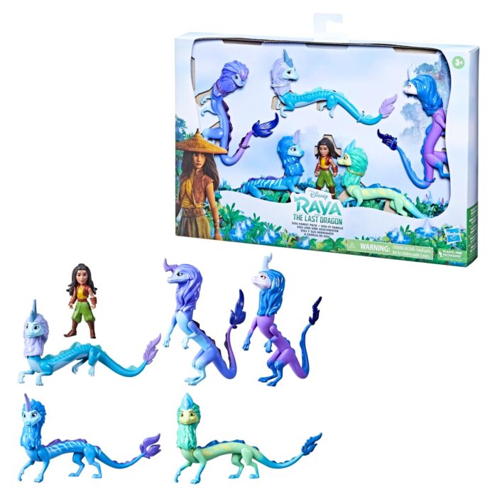 Disney Princess Raya and The Last Dragon Sisu Family Pack Play Figures - Includes 5 Dragon Toys and Raya Doll