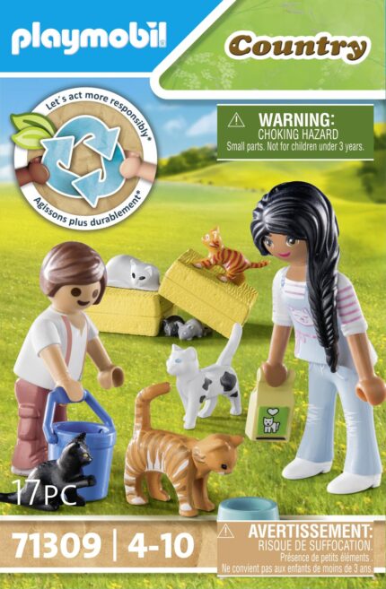 Playmobil 71309 Country Cat Family, cats and kittens, Organic Farm, Sustainable Toy, Fun Imaginative Role-Play, PlaySets for Children Ages 4+