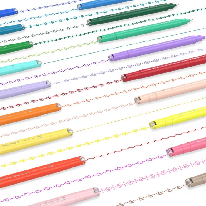 AECHY Colored Curve Pens for Note Taking, Dual Tip Pens with Different Curve Shapes & 8 Colors Fine Lines, Curve Highlighter Pen Set for Kids Journaling Note Taking Supplies