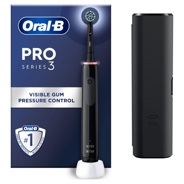 Oral-B Pro 3 Electric Toothbrushes for Adults, 1 3D White Toothbrush Head & Travel Case, 3 Modes with Teeth Whitening