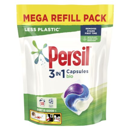 Persil 3 in 1 Non Bio Laundry Washing Capsules removes stains first time for washing that's gentle next to sensitive skin 1.350 kg (50 washes)