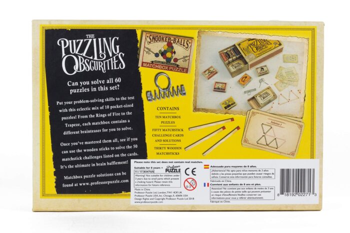 Professor Puzzle, Puzzling Obscurities Box of Brainteasers - 10 Unique Matchbox Puzzles & 50 Unique Brain Teasing Challenges