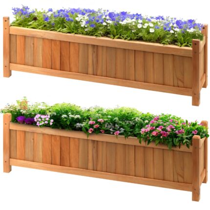 Set of 2 Wooden Garden Planters Flower Plant Pot Window Box Planting Raise Bed Basket