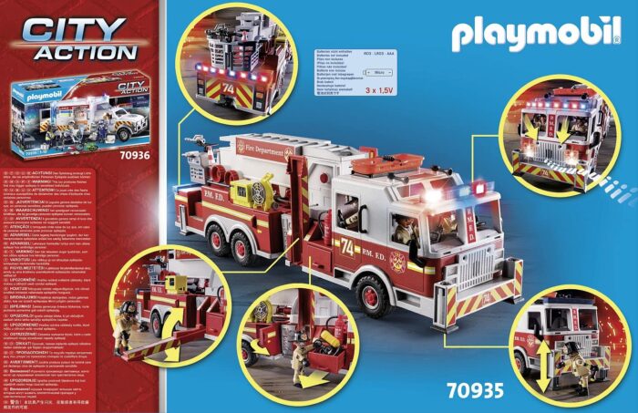 Playmobil City Action 70935 Rescue Vehicles: Fire Engine with Tower Ladder, With Light and Sound, Fire Engine Toys for Children Ages 5+