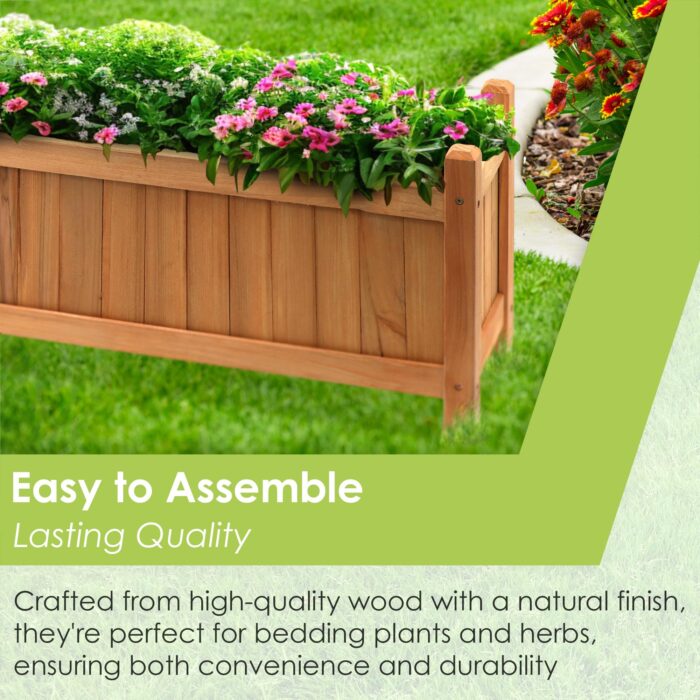 Set of 2 Wooden Garden Planters Flower Plant Pot Window Box Planting Raise Bed Basket