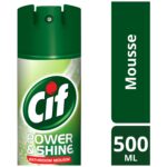 Cif Power & Shine Citrus Soap Scum & Daily Dirt Removal Mousse Bathroom Cleaner for Cleaning Plastic, Enamel, and Chrome Surfaces 500 ml