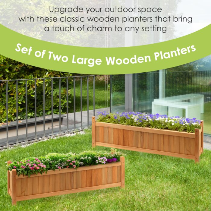 Set of 2 Wooden Garden Planters Flower Plant Pot Window Box Planting Raise Bed Basket