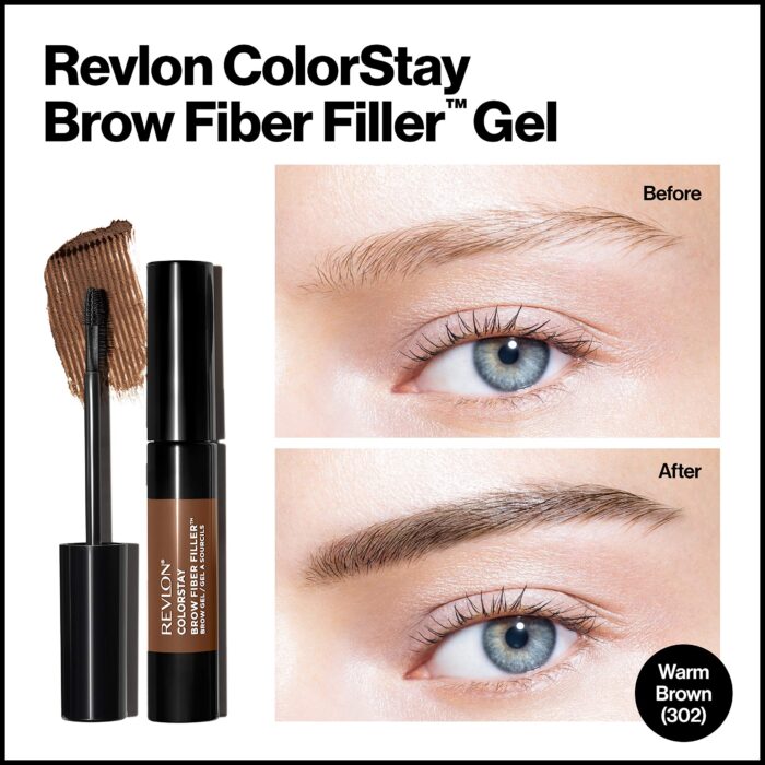 Revlon ColorStay Brow Fiber Filler, Longwearing & Volumising Waterproof Eyebrow Gel, 306 Clear