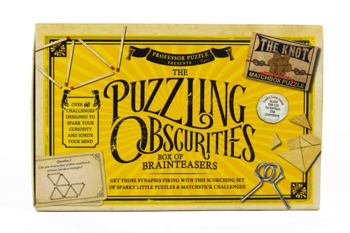 Professor Puzzle, Puzzling Obscurities Box of Brainteasers - 10 Unique Matchbox Puzzles & 50 Unique Brain Teasing Challenges